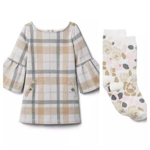 Janie&Jack Plaid Jacquard Dress & Floral Socks